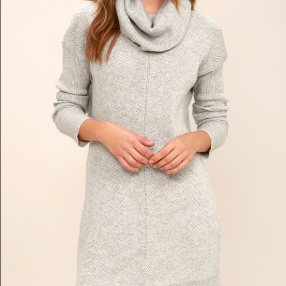 lulus grey cowl neck sweater dress size small